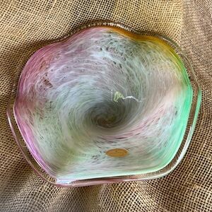 Murano Glassware Rainbow Sherbet Ruffled Edge Dish Bowl